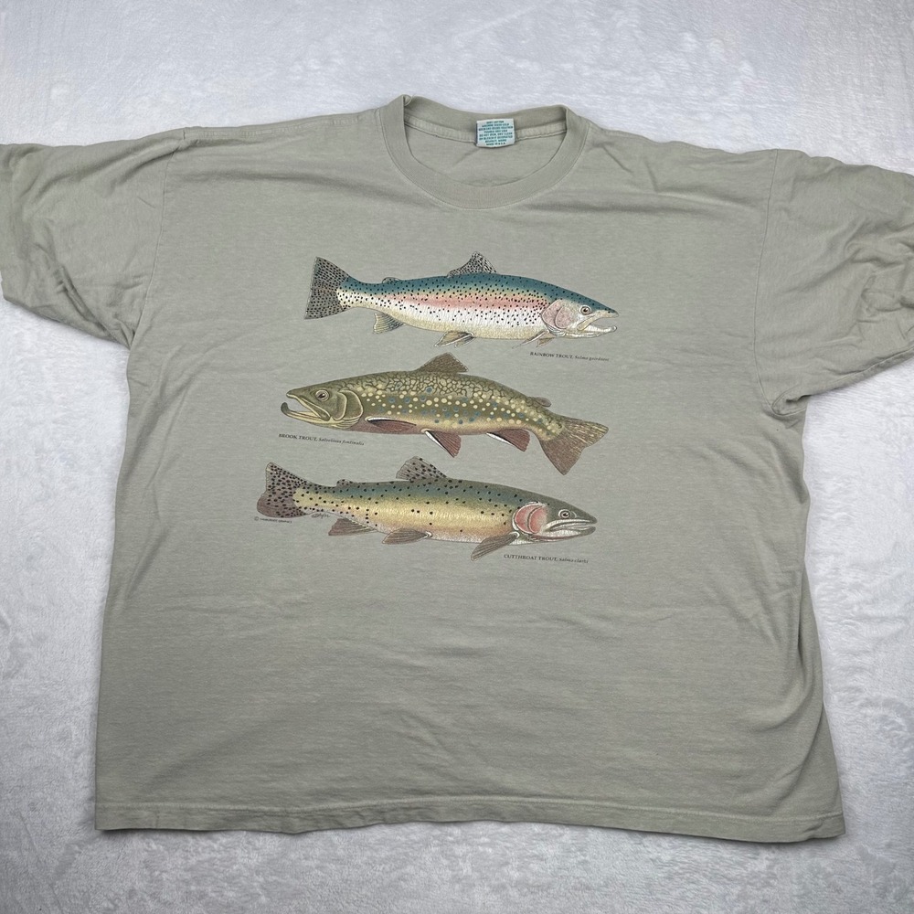 Harborside Graphics Men's XL Trout Fish Fishing T-Shirt 90s Vintage Green Sage
